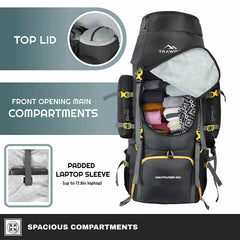 Wayfarer 80L Travel Backpack with Water-Resistant Fabric & Laptop Compartment – Grey