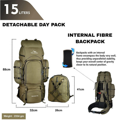 Wildwing 95L (80+15) Bag for Hiking & Travel with Shoe Compartment & Water-Resistant-Olivegreen (Refurbished)