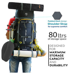 Trailmaster 80L Backpack for Hiking & Travel with Laptop Compartment & Multi-Pocket Design - NavyBlue(clearance sale)