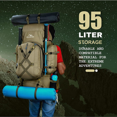 Wildwing 95L (80+15) Bag for Hiking & Travel with Shoe Compartment & Water-Resistant-Olivegreen (Refurbished)
