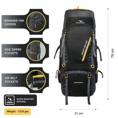 Aerostrike 70L Trekking Bag with Laptop Compartment & Rain Cover, ideal for Hiking - Black(clearance sale)