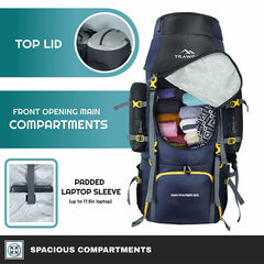 Wayfarer 80L Travel Backpack with Water-Resistant Fabric & Laptop Compartment – Grey (Clearance Sale)