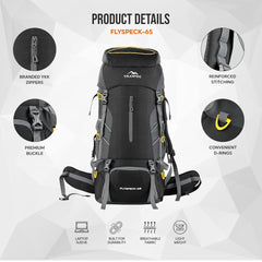 Flyspeck 65 L Travel Backpack with Lightweight Build & with Multi-Pocket Design – Black