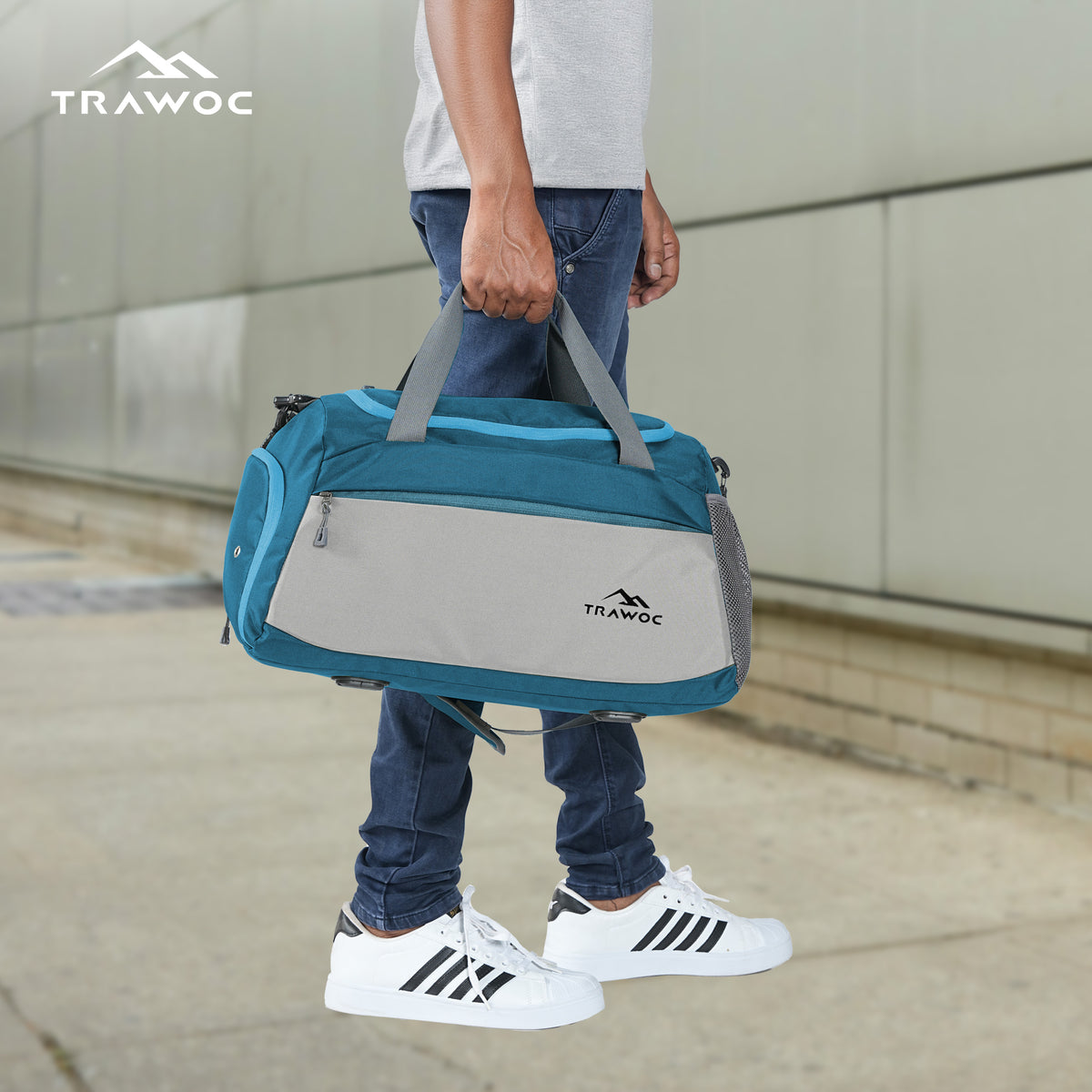 TMPB01 - 40L Duffle Bag, Travel Weekender Bag for men & women with Shoe Compartment, Water-Resistant - English Blue