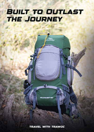 WILDQUEST 50L Travel Backpack  with Laptop Compartment, Rain Cover, Shoe Compartment-green