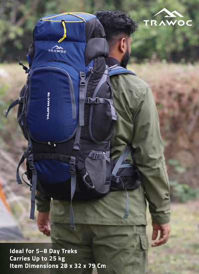 Valor Max 75 L Backpack with Ergonomic Shoulder Straps & Shoe Compartment - NavyBlue