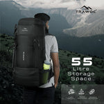 ALPINE 55L Travel Backpack Front & Top Loading Bag for Men & Women - Black