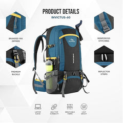 INVICTUS 60L Travel Backpack Hiking  Bag for Men & Women with Rain Cover-English Blue(clearance sale)