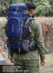 Valor Max 75 L Backpack with Ergonomic Shoulder Straps & Shoe Compartment - Navy Blue