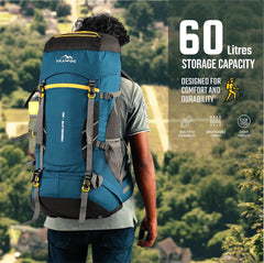 TREKELITE 60L  Backpack Hiking Trekking  Rucksack  with Water Proof Rain Cover - EnglishBlue