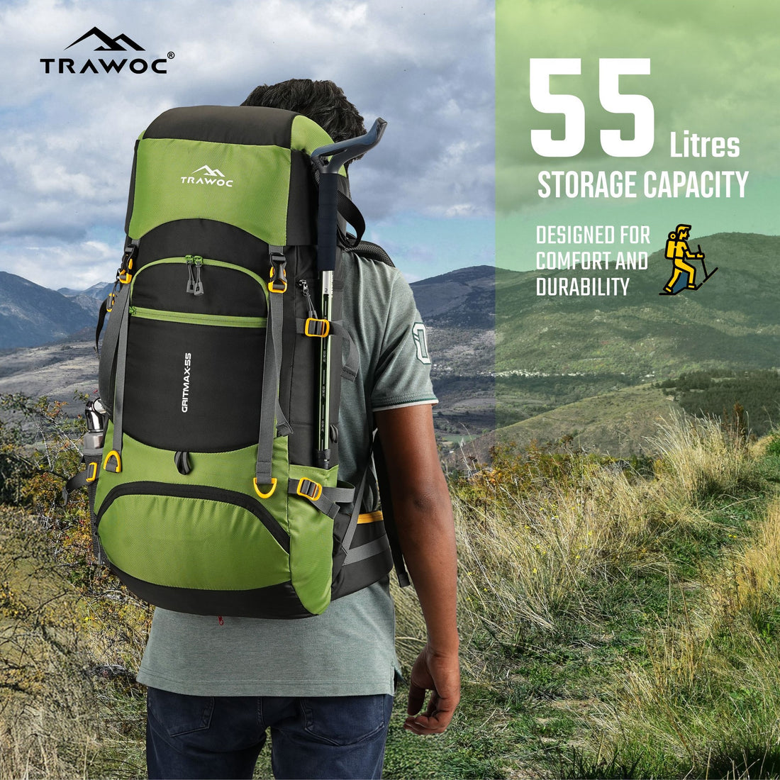 55 litre hiking backpack Trawoc Travel Rucksack (55Ltr) This functionally designed trekking AT HOME Color:Choc Brown Crosshatch Tan Kayak-Fishing for Striped Bass