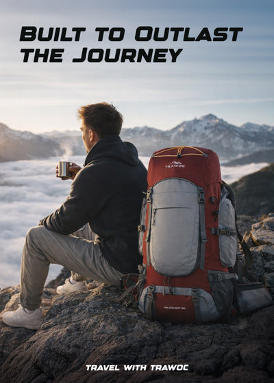 WILDQUEST 50L Travel Backpack with Laptop Compartment, Rain Cover, Shoe Compartment - Red