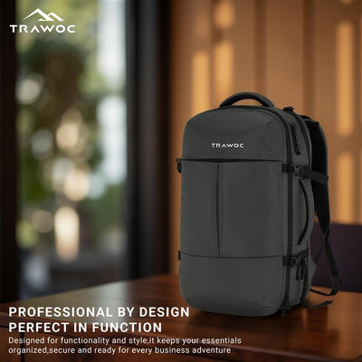 TPB01- 45L Laptop Bag  with Anti-Theft Lock, Expandable Storage, USB Charging, Suitcase-Style Opening - Grey