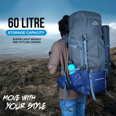 Armor Pro 60L Backpack for Men & Women with Water-Resistant Fabric -NavyBlue