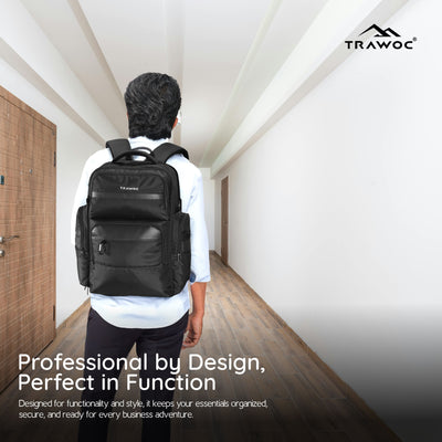 TPB03 - 30L office & Travel Bag with 16-Inch Laptop Compartment, Suitcase-Style Opening, USB Charging - Black