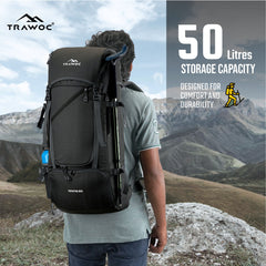 IGNITE 50 L travel Bag Front & Top Open Backpack with Rain Cover and Shoe Compartments-Black