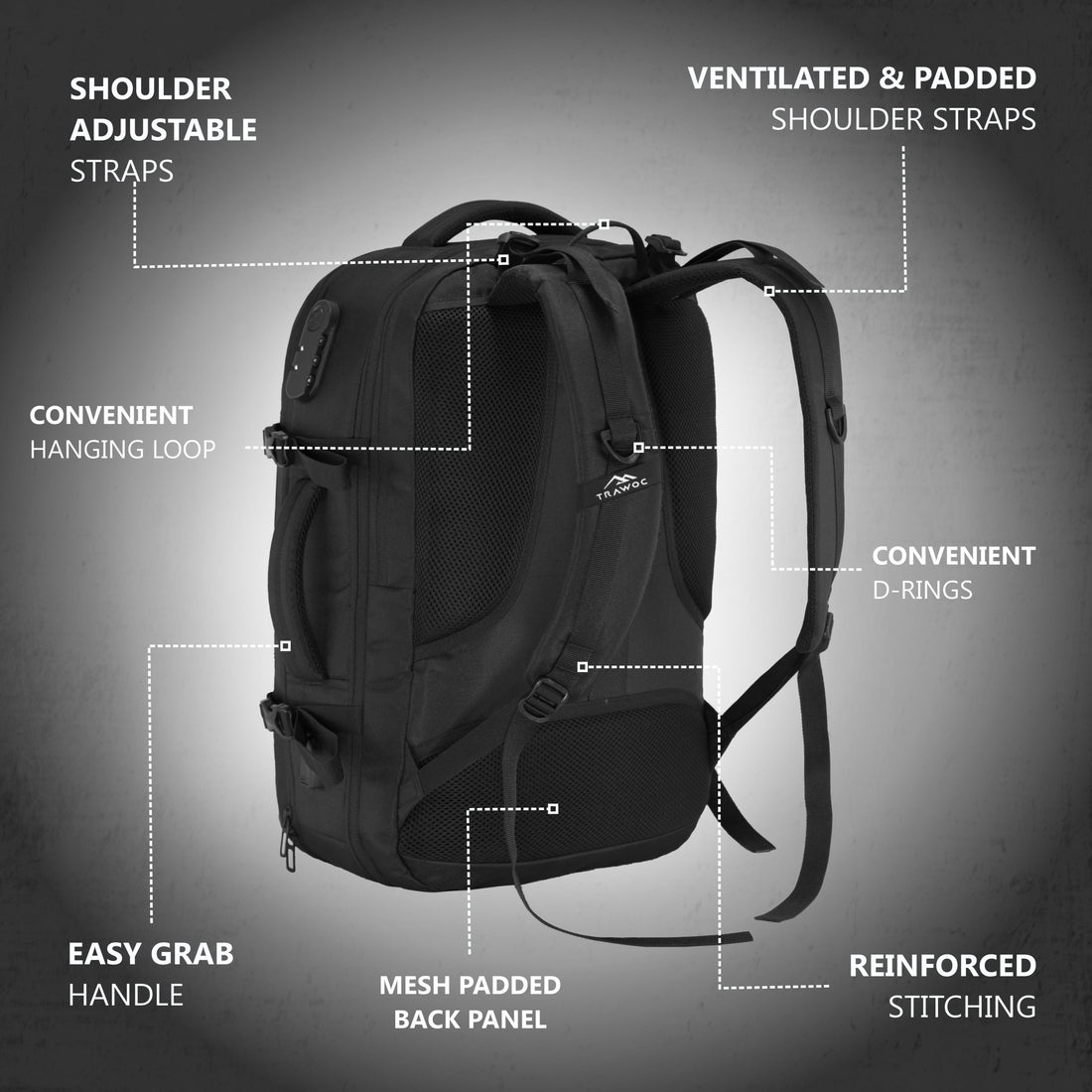TPB01- 45L Laptop Bag with Anti-Theft Lock, Expandable Storage, USB Charging, Suitcase-Style Opening - Black