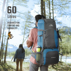 Stonex 60 L Backpack with Ergonomic Shoulder Straps & Lightweight Build, for men & women - Blue