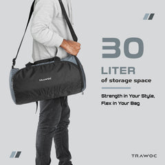 TMPB02 - 30L Gym, Sports & Travel Duffle , Unisex Duffel Bag with Shoe Compartment - Grey