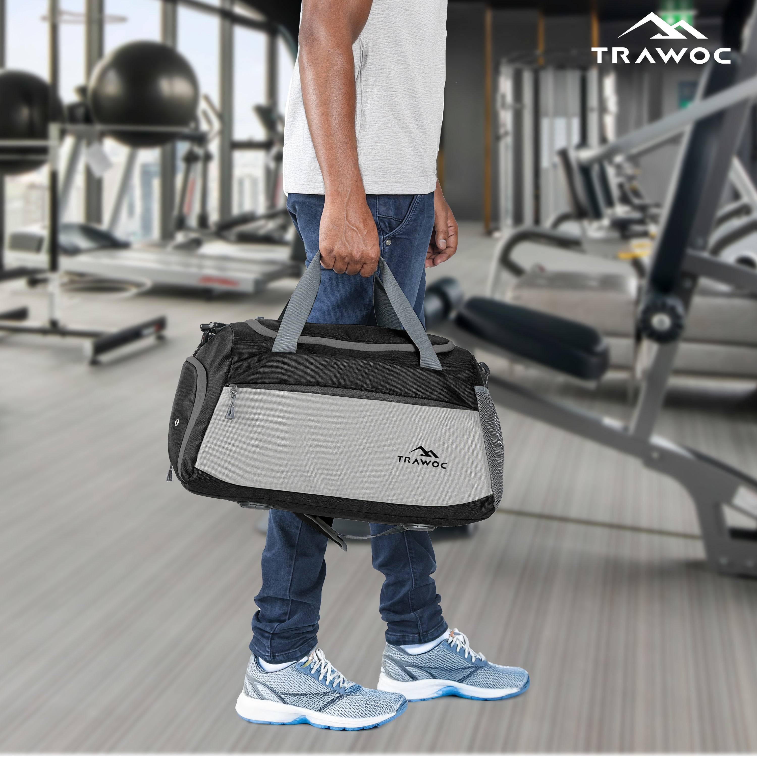 TMPB01 - 40L Duffle Bag, Travel Weekender Bag for men & women with Shoe Compartment, Water-Resistant - Black