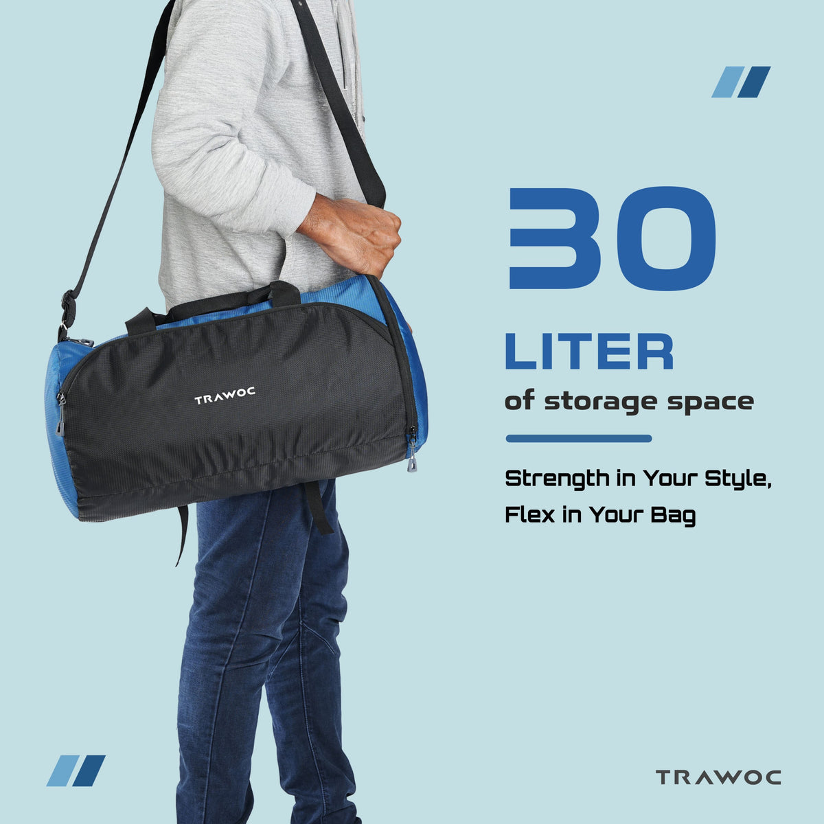TMPB02 - 30L Gym, Sports & Travel Duffle , Unisex Duffel Bag with Shoe Compartment - English Blue