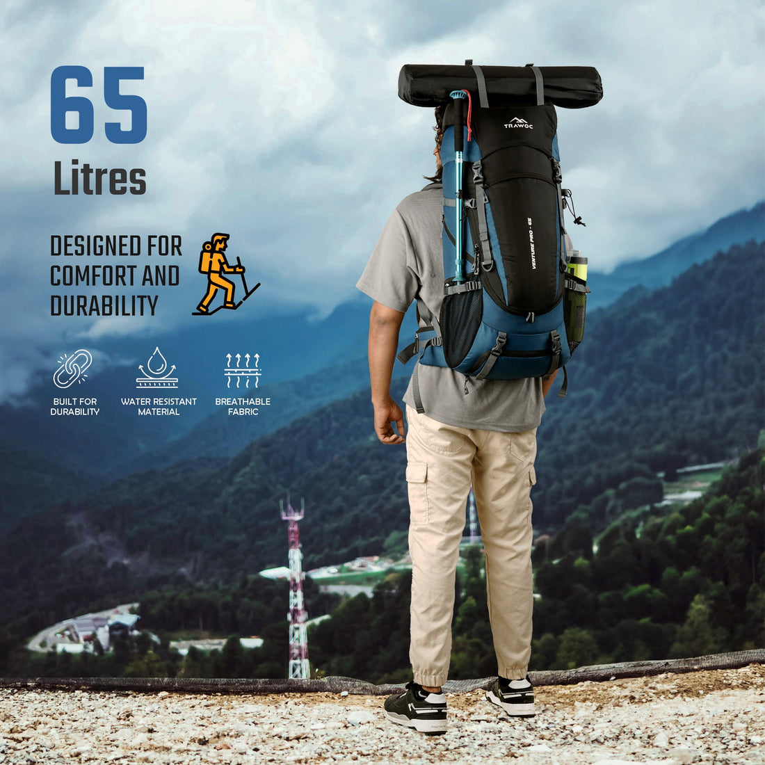 Venture Pro 65 L Travel Backpack with Rain Cover & with Lapt – TRAWOC