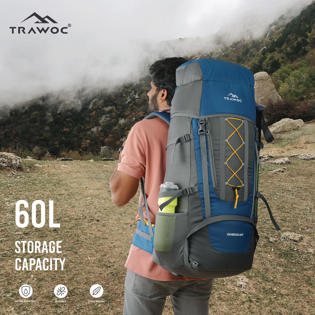 Omega 60 L Backpack with Lightweight Build & with Ergonomic – TRAWOC
