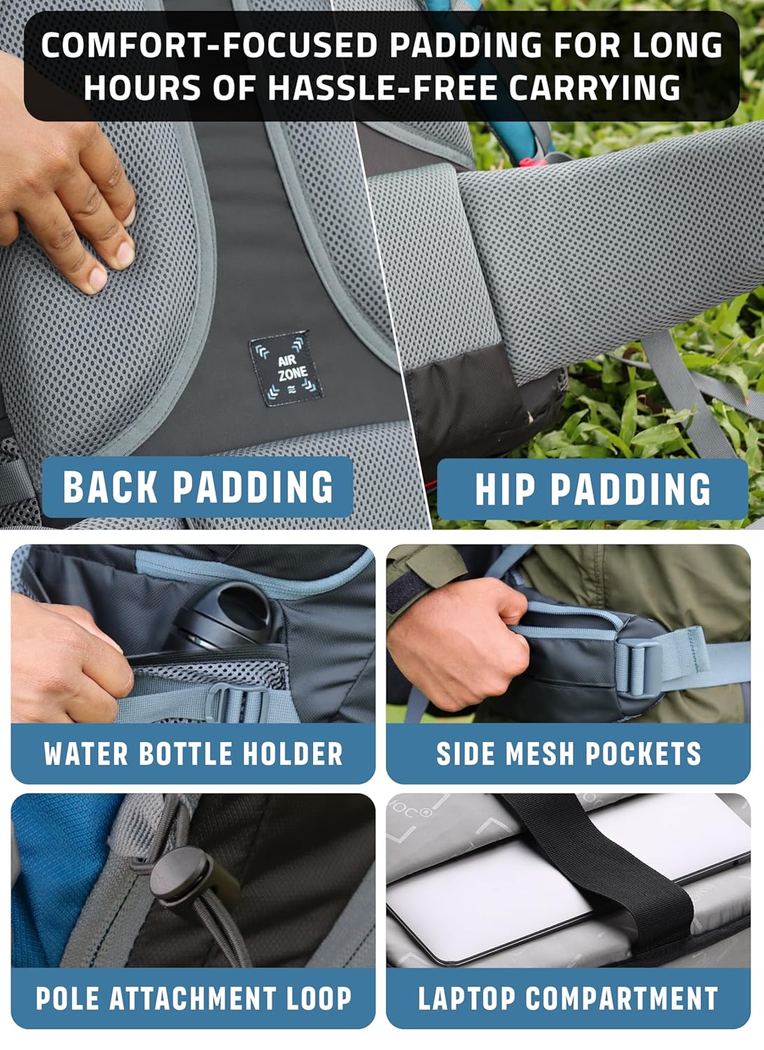Valor Max 75 L Backpack with Ergonomic Shoulder Straps & Shoe Compartment-English Blue