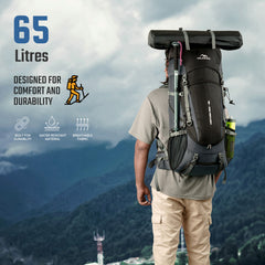 Venture Pro 65 L Travel Backpack with Rain Cover & with Laptop Compartment - Grey