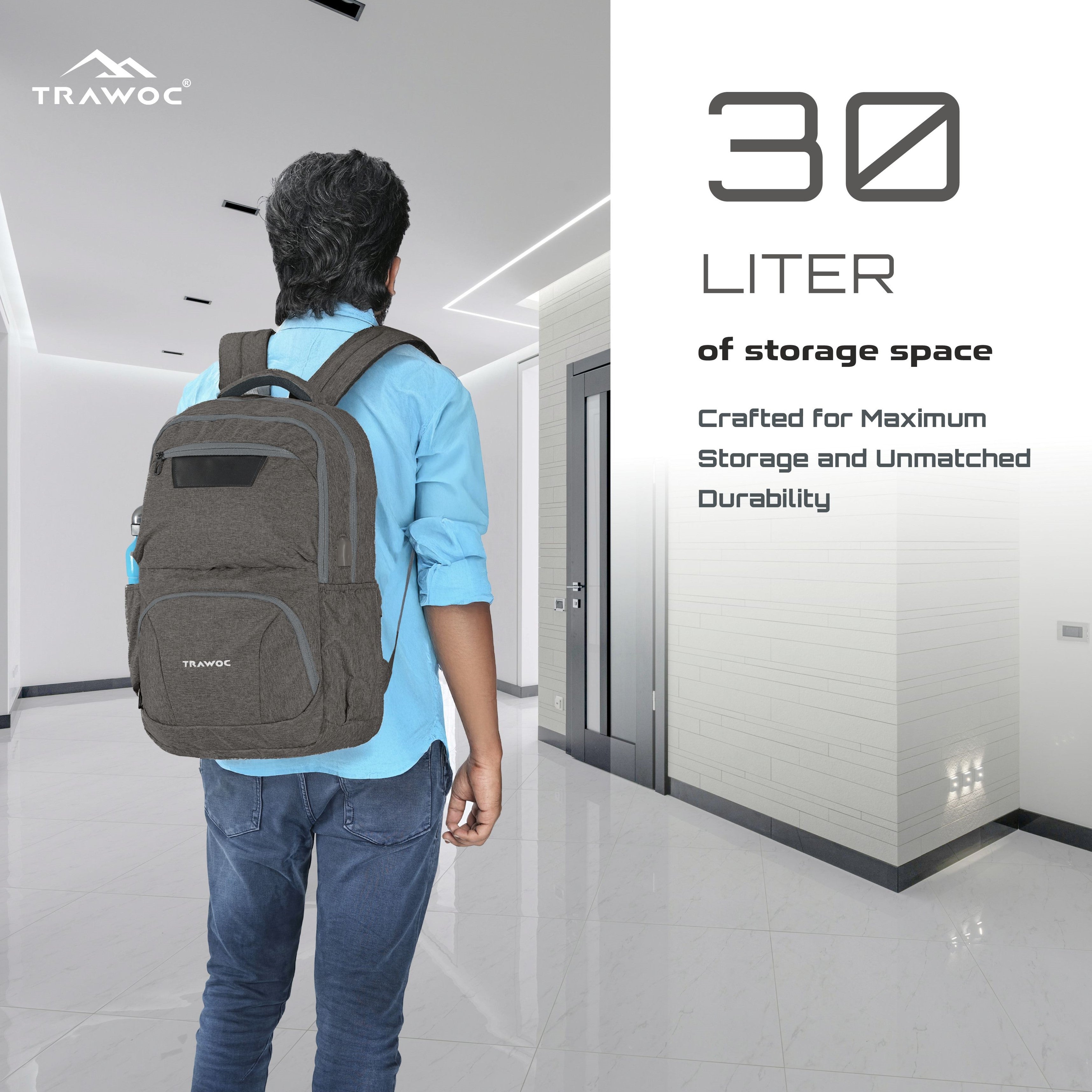 30 inch laptop backpack TPB04 30L Laptop Backpack-Ash Brown |Water Resistant, USB Charging Port, Padded Laptop Compartment