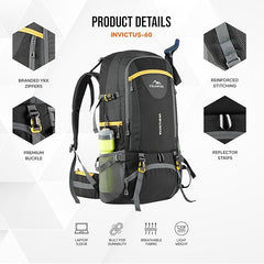 INVICTUS 60L Travel Backpack Hiking  Bag for Men & Women with Rain Cover-Grey