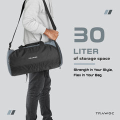 TMPB02 - 30L Gym, Sports & Travel Duffle , Unisex Duffel Bag with Shoe Compartment - Grey