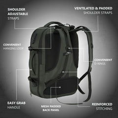 TPB01- 45L Laptop Bag  with Anti-Theft Lock, Expandable Storage, USB Charging, Suitcase-Style Opening - Uniform green