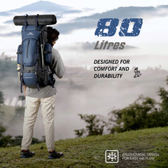 EXPEDITION 80L Rucksack with shoe compartment &  Rain Cover - Navyblue
