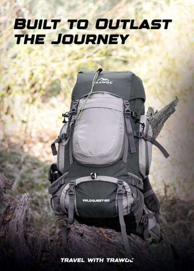 WILDQUEST 50L Travel Backpack  with Laptop Compartment, Rain Cover, Shoe Compartment-grey