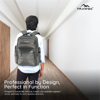 TPB03 - 30L  office & Travel Bag with 16-Inch Laptop Compartment, Suitcase-Style Opening, USB Charging - Uniformgreen