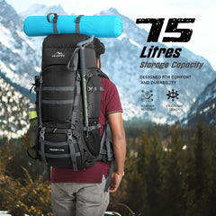 Triumph X 75 L Travel Backpack for Men & Women with Spacious Main Section & Shoe Compartment - Black (Clearance Sale)