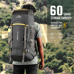 TREKELITE 60L  Backpack Hiking Trekking  Rucksack  with Water Proof Rain Cover - Black