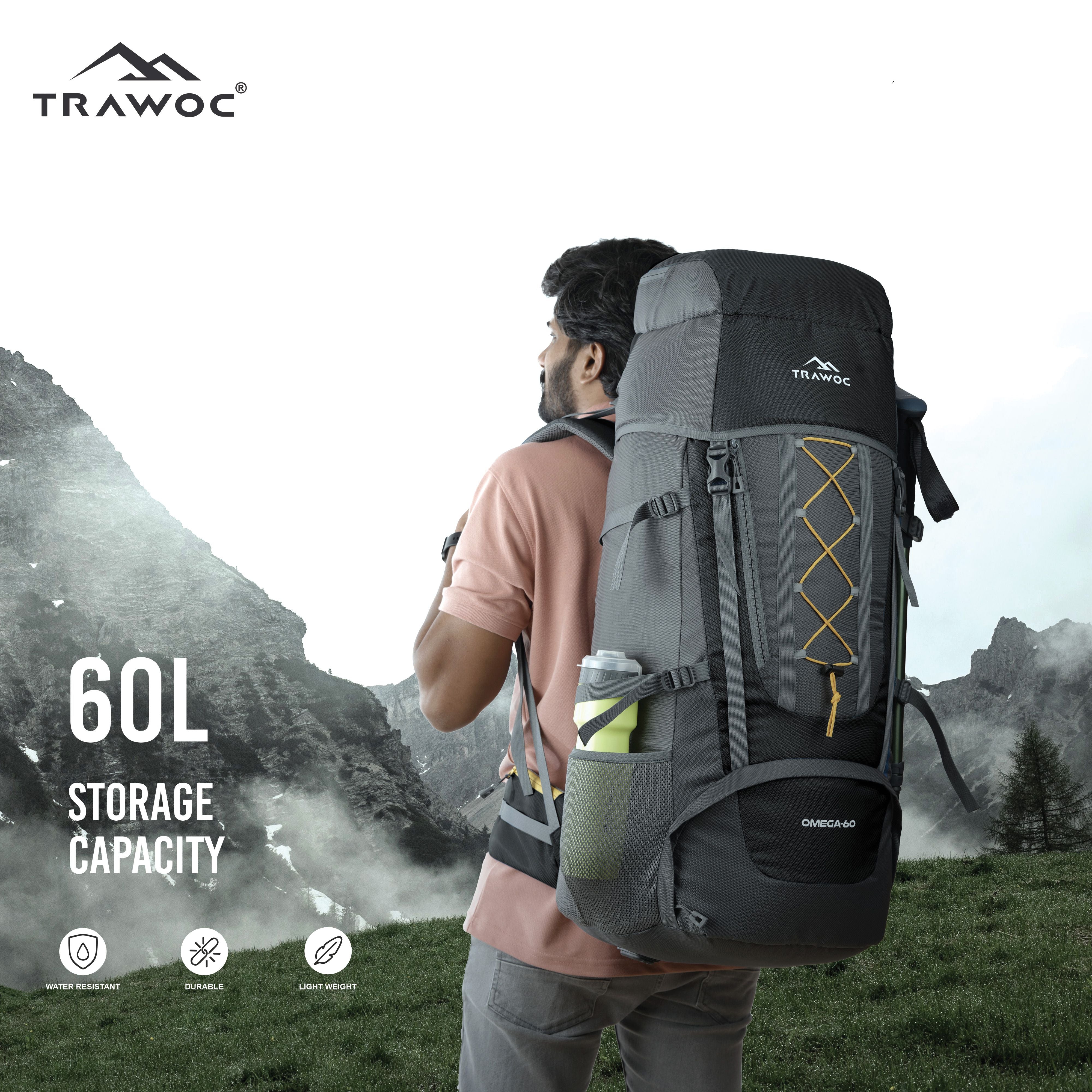 Omega 60 L Backpack with Lightweight Build & with Ergonomic Shoulder Strap - Black