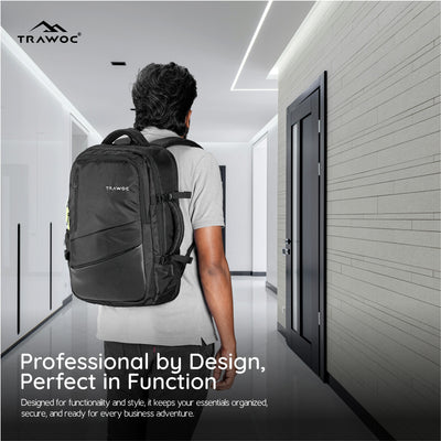 TPB02 - 25L Laptop Backpack with USB Charging Port for Men & Women-Black