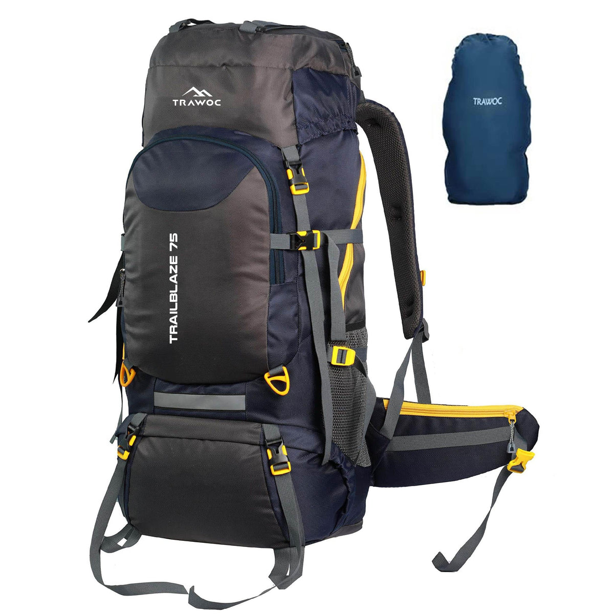 Trailblaze 75 L Trekking Bag with Rain Cover & Durable Zippers - NavyBlue (Clearance Sale)