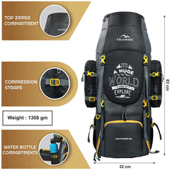 Wayfarer 80L Travel Backpack with Water-Resistant Fabric & Laptop Compartment – Grey