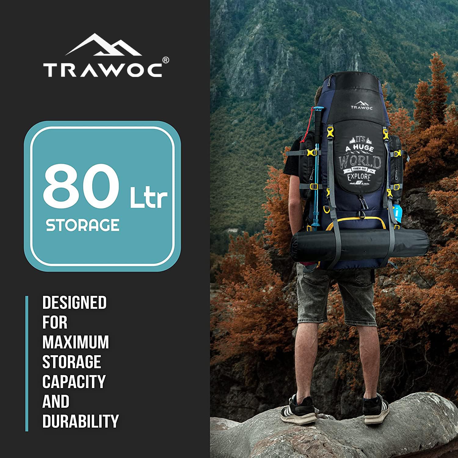 Trawoc Trawoc Camping Backpack (80Ltr) | With Shoe Compartment & Rain Cover ...