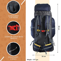 EXPEDITION 80L Rucksack with shoe compartment &  Rain Cover - Navyblue (Clearance Sale)