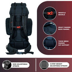 Wildwing 95L (80+15)  Bag for Hiking & Travel with Shoe Compartment & Water-Resistant-Black (Clearance Sale)