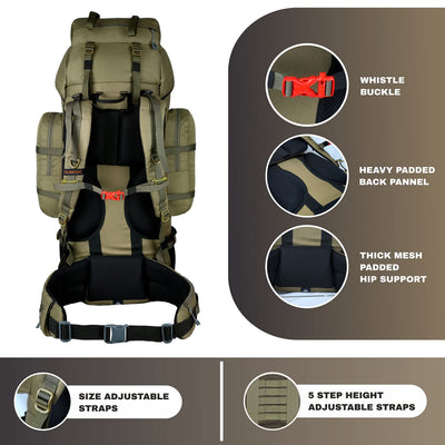 Wildwing 95L (80+15) Bag for Hiking & Travel with Shoe Compartment & Water-Resistant-Olivegreen (Refurbished)