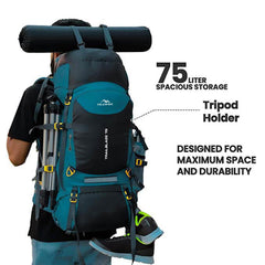 Trailblaze 75 L Trekking Bag with Rain Cover & Durable Zippers-EnglishBlue (Clearance Sale)