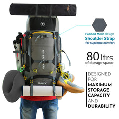 Trailmaster 80L Backpack for Hiking & Travel with Laptop Compartment & Multi-Pocket Design - Grey(clearance sale)