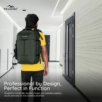 TPB01- 45L Laptop Bag  with Anti-Theft Lock, Expandable Storage, USB Charging, Suitcase-Style Opening - Huntre green