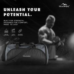 TMPB02 - 30L Gym, Sports & Travel Duffle , Unisex Duffel Bag with Shoe Compartment - Grey